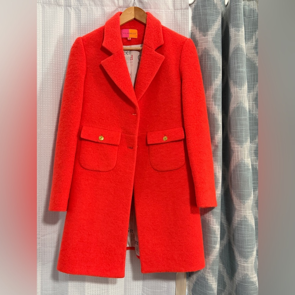 NWOT. Woman’s Vilagallo Lucia Neon Wool Blend Coat in Orange. Size 40 EU. - Picture 7 of 15